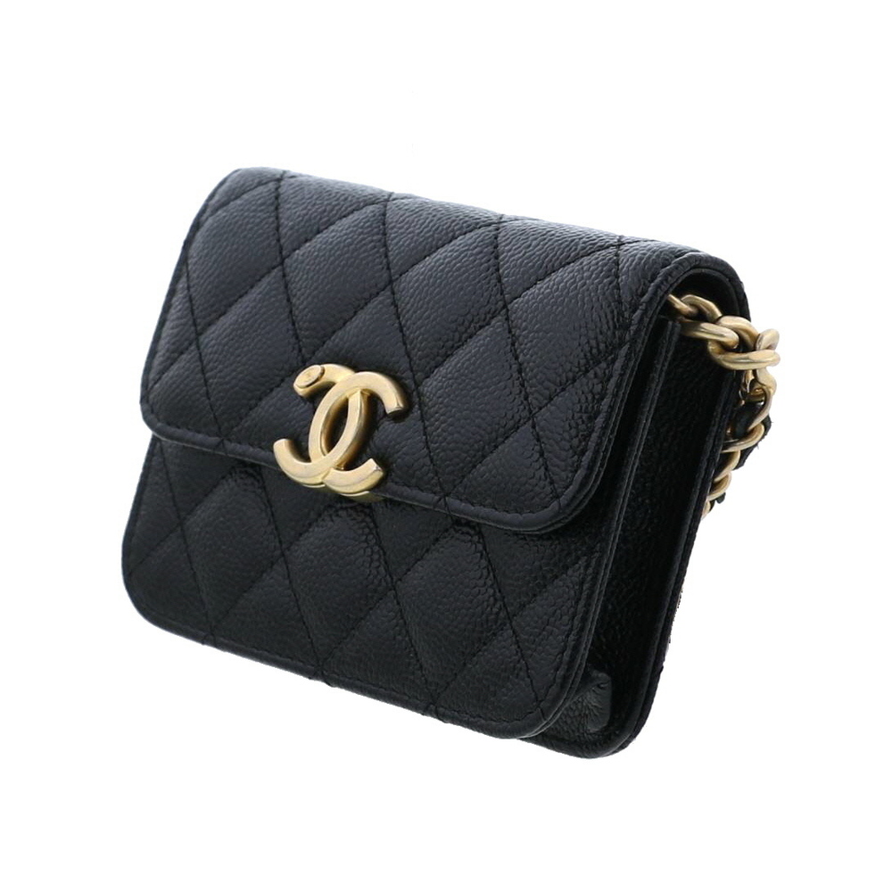 Chanel Shoulder Mattress Pouch Cabiaskin Chain Black